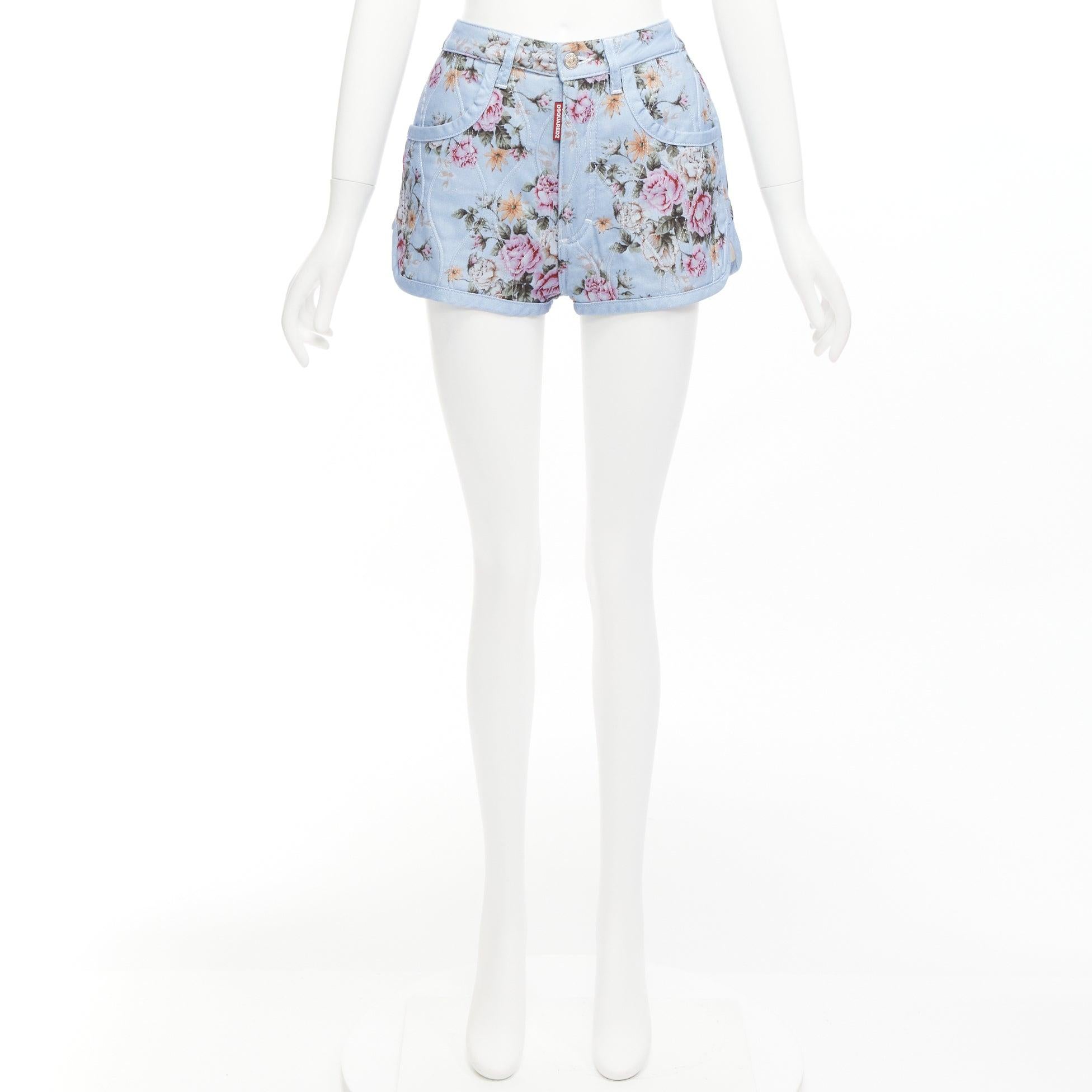 DSQUARED2 vintage floral quilted cotton blend high waisted bloomer shorts IT36 S For Sale 5