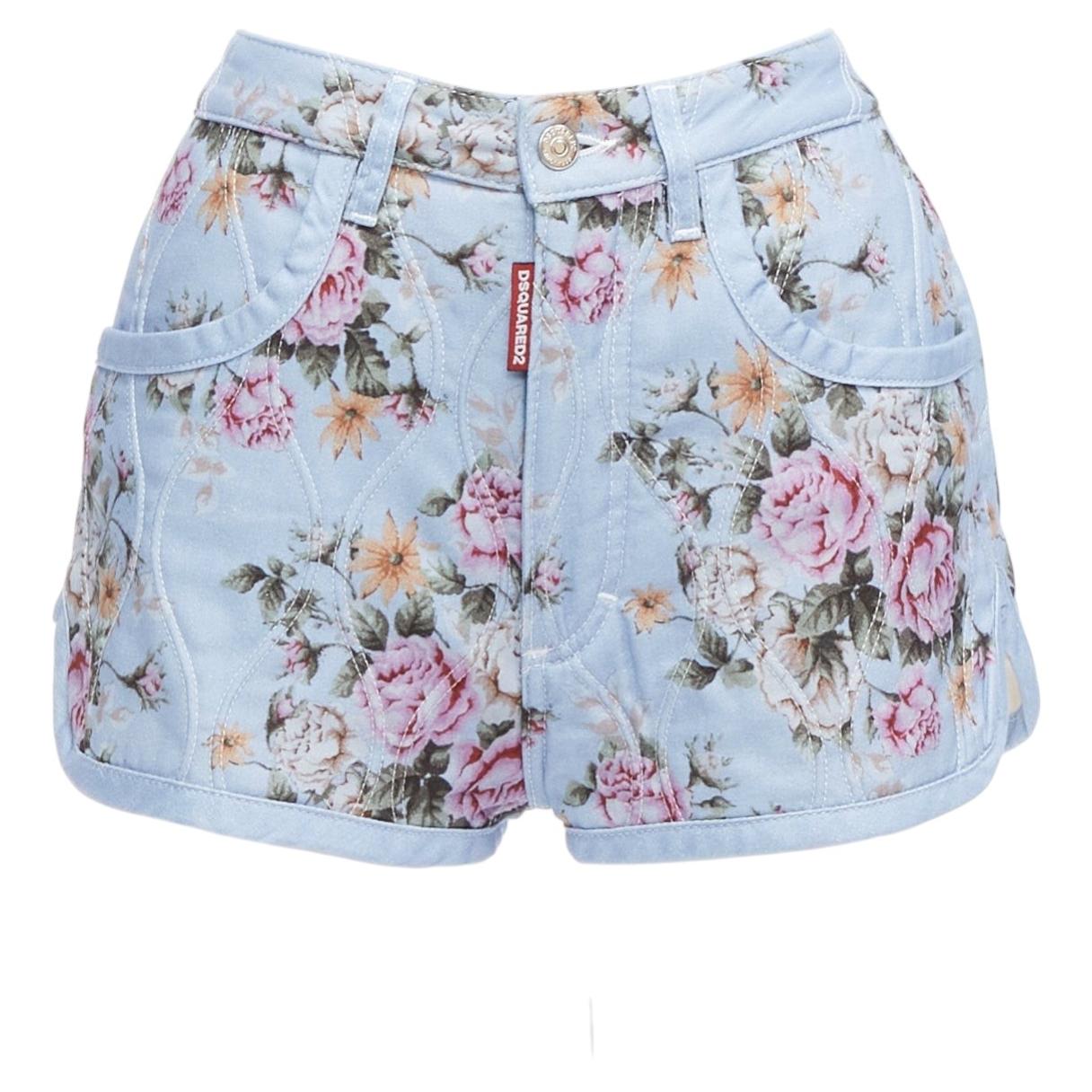 DSQUARED2, short vintage à taille haute en coton mélangé et matelassé à fleurs, taille IT 36 S