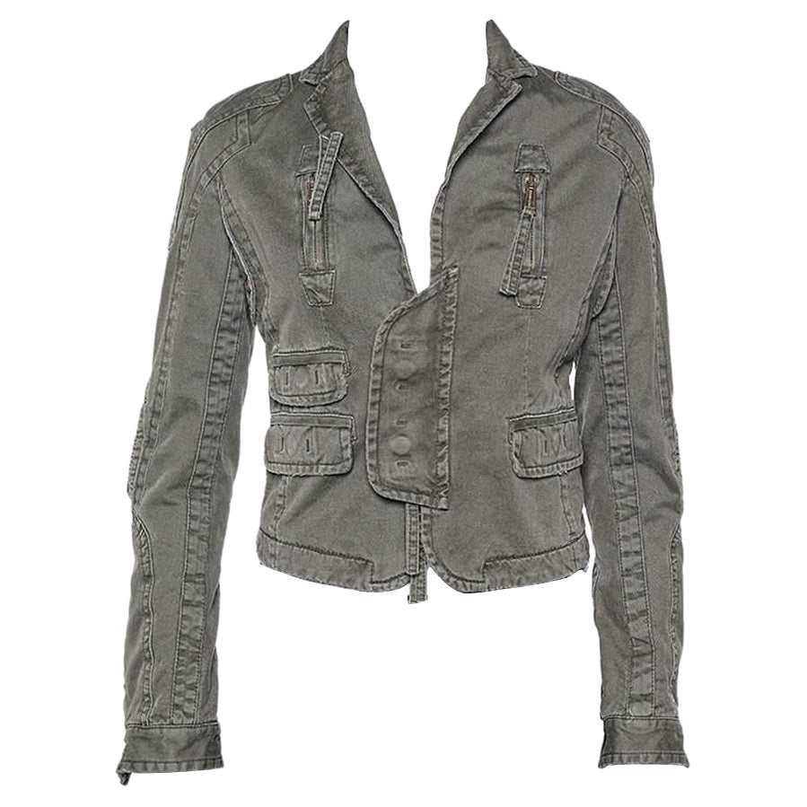 Dsquared2 Vintage Khaki Cotton Twill Distressed Utility Jacket XXS