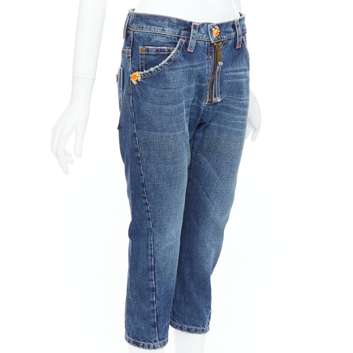 Grigio DSQUARED2 Jeans vintage con logo del granchio arancione in denim blu IT38 XS in vendita