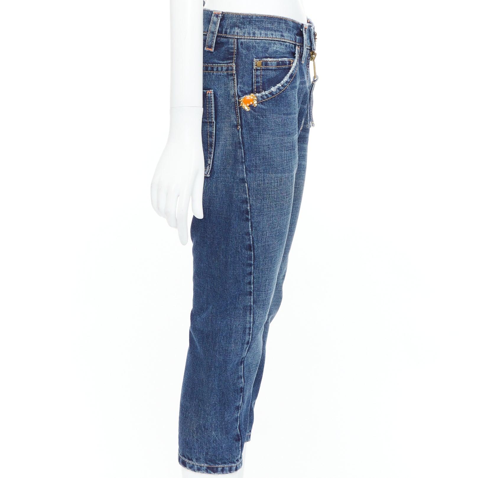DSQUARED2 Jeans vintage con logo del granchio arancione in denim blu IT38 XS In condizioni buone in vendita a Hong Kong, NT