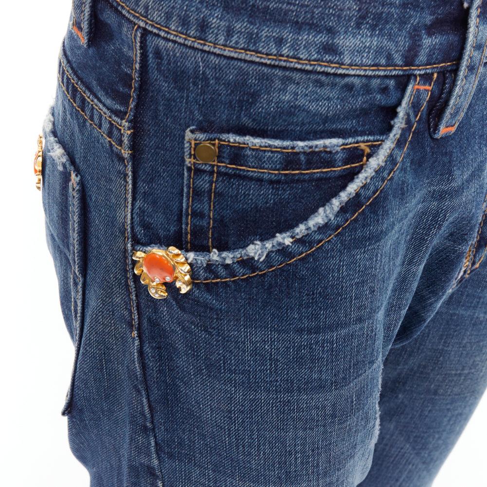 DSQUARED2 Jeans vintage con logo del granchio arancione in denim blu IT38 XS in vendita 2