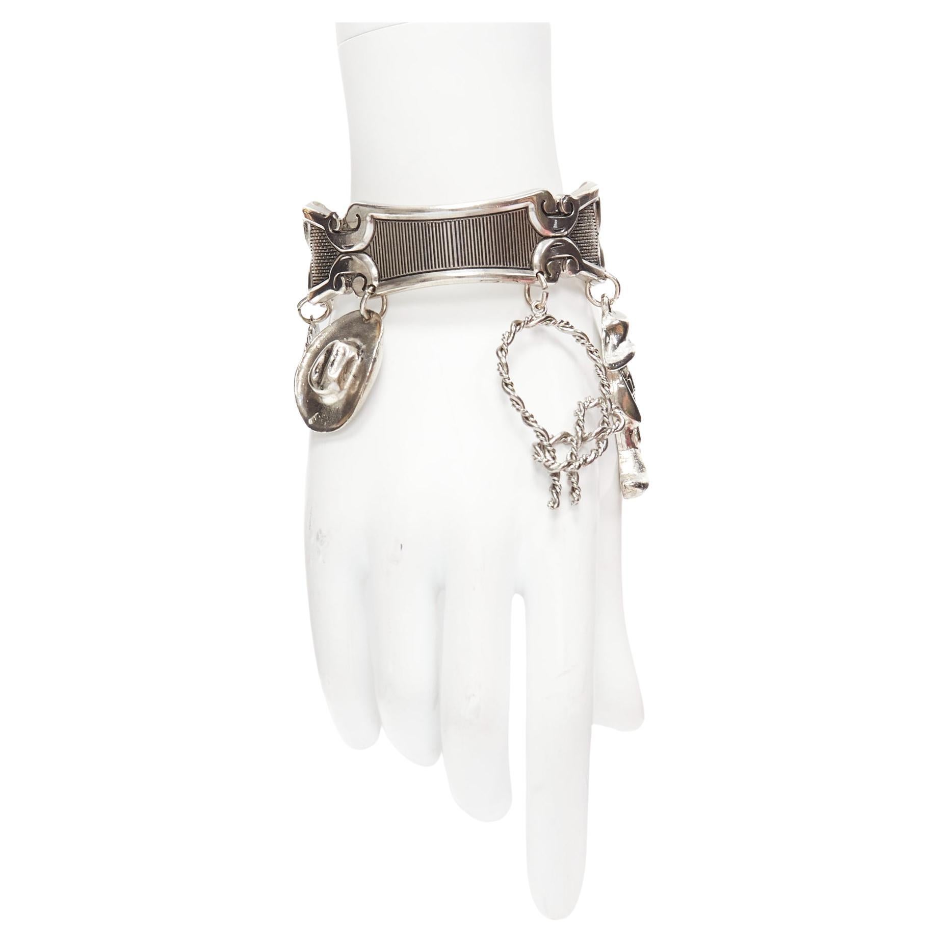 DSQUARED2 Vintage silver metal Western Cowboy charm cuff bangle For Sale