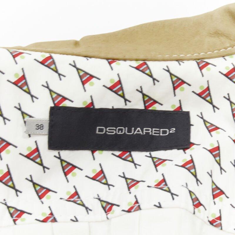 DSQUARED2 Vintage white tent embroidery leather collar denim jacket IT38 XS 6