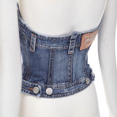 DSQUARED2 Vintage Y2K blu lavato denim disossato corsetto bustier top IT38 Xs