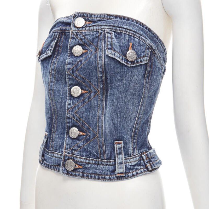 Dsquared2 Vintage Y2K bleu lavé denim désossé bustier top IT38 Xs en vente 2