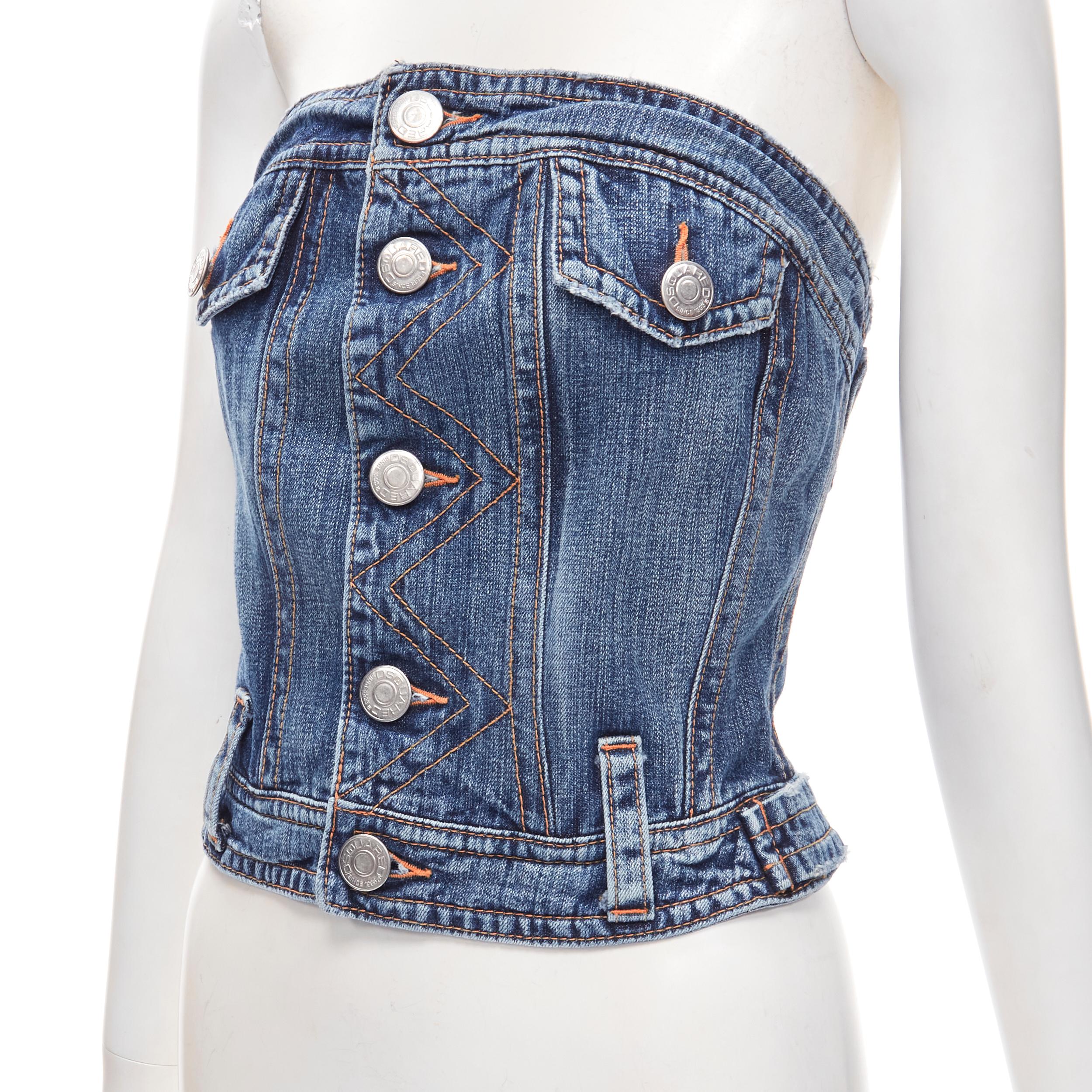 DSQUARED2 Vintage Y2K blue washed denim boned corset bustier top IT38 Xs In Excellent Condition For Sale In Hong Kong, NT