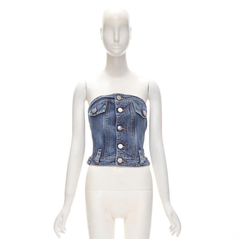 Dsquared2 Vintage Y2K bleu lavé denim désossé bustier top IT38 Xs en vente 4