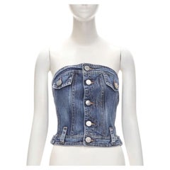 DSQUARED2 Vintage Y2K blu lavato denim disossato corsetto bustier top IT38 Xs
