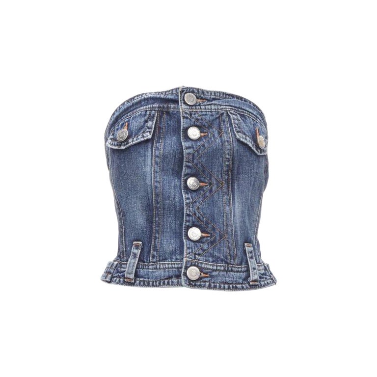 DSQUARED2 Vintage Y2K blu lavato denim disossato corsetto bustier top IT38 Xs