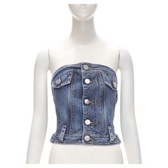 DSQUARED2 Vintage Y2K blue washed denim boned corset bustier top IT38 Xs