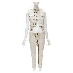 DSQUARED2 Vintage Y2K Native American beige Zweireiher Weste Hose Set XS