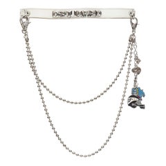 DSQUARED2 Vintage Y2K logo blanc cuir argenté casque bulldog chaîne punk ceinture