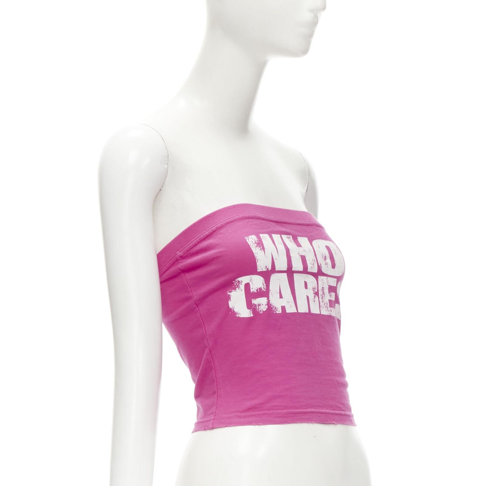 DSQUARED2 Vintage Y2K Who Cares pink white cotton tube top S In Excellent Condition In Hong Kong, NT