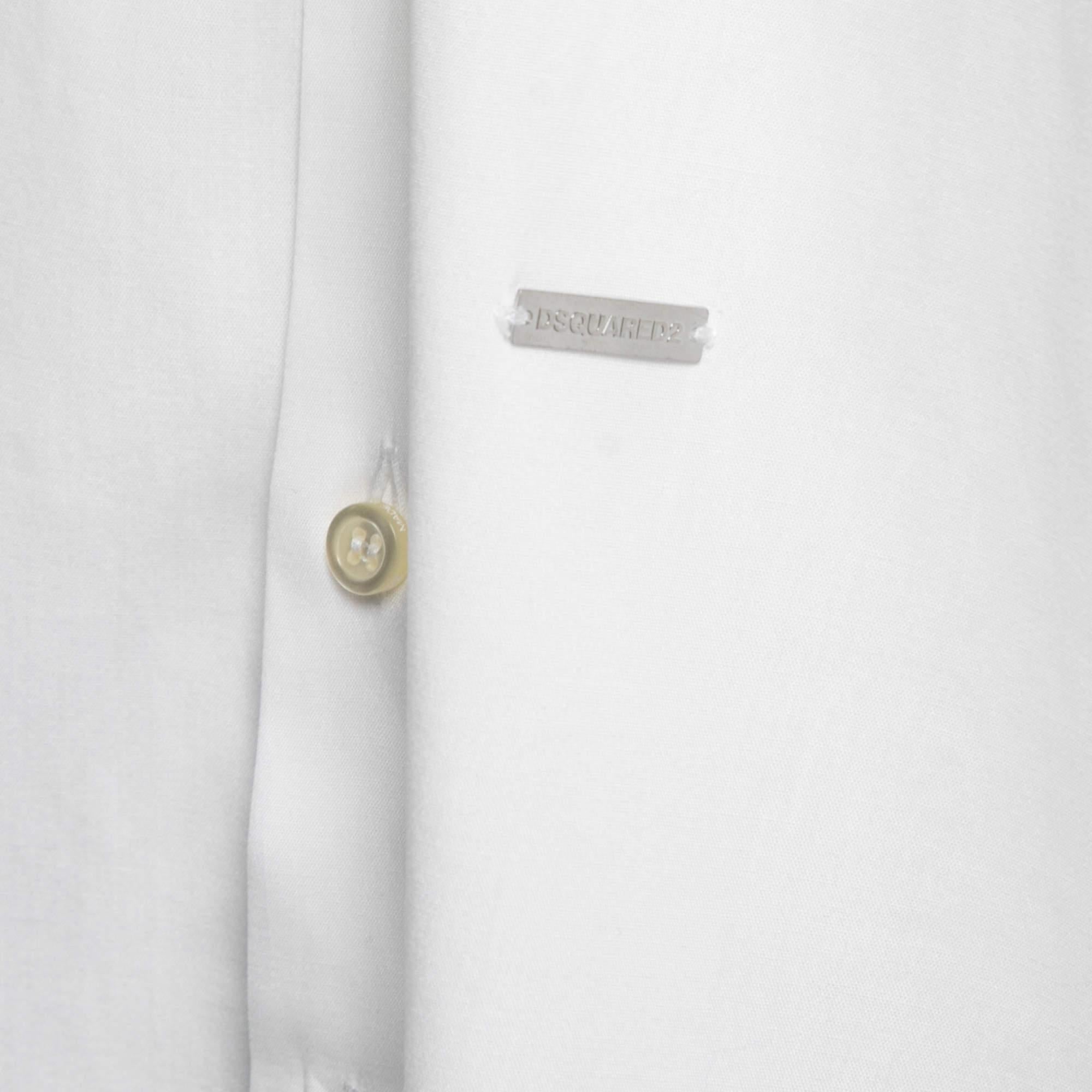 Gray Dsquared2 White Cotton Button Front Full Sleeve Shirt S For Sale