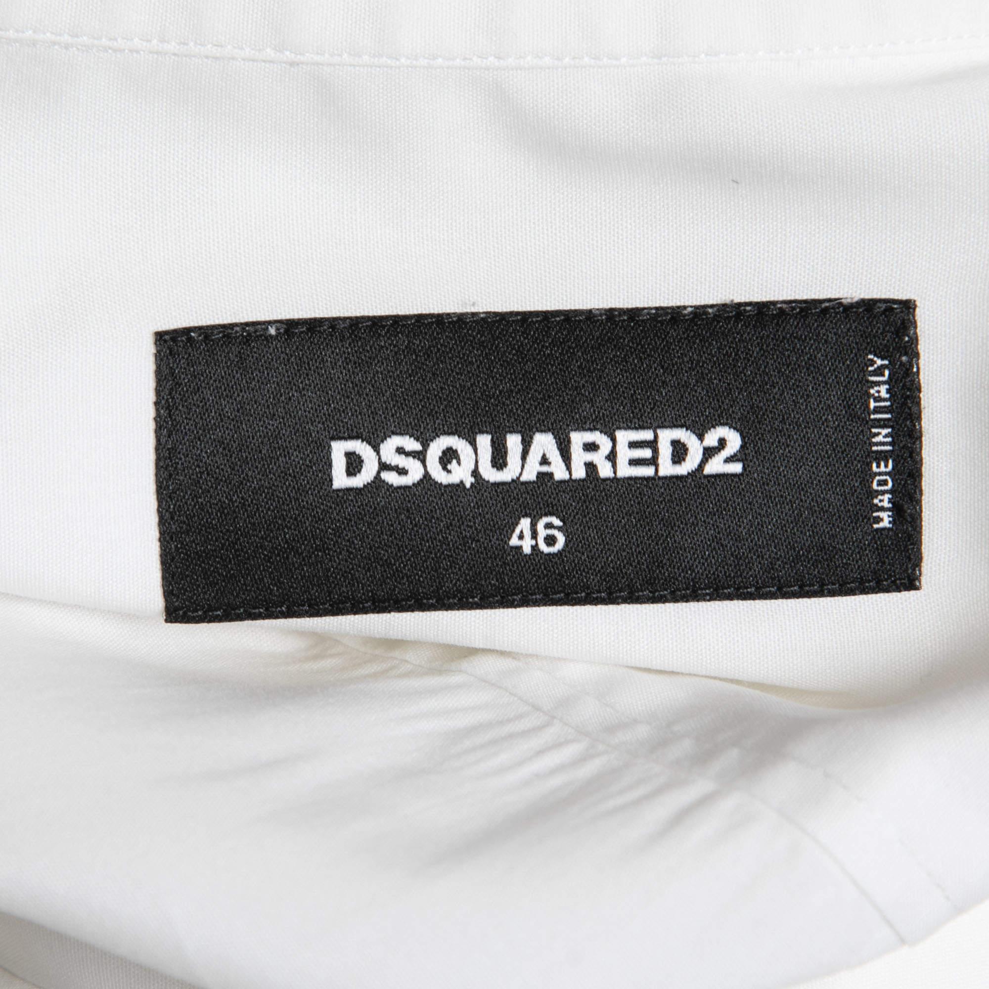 Men's Dsquared2 White Cotton Button Front Full Sleeve Shirt S For Sale