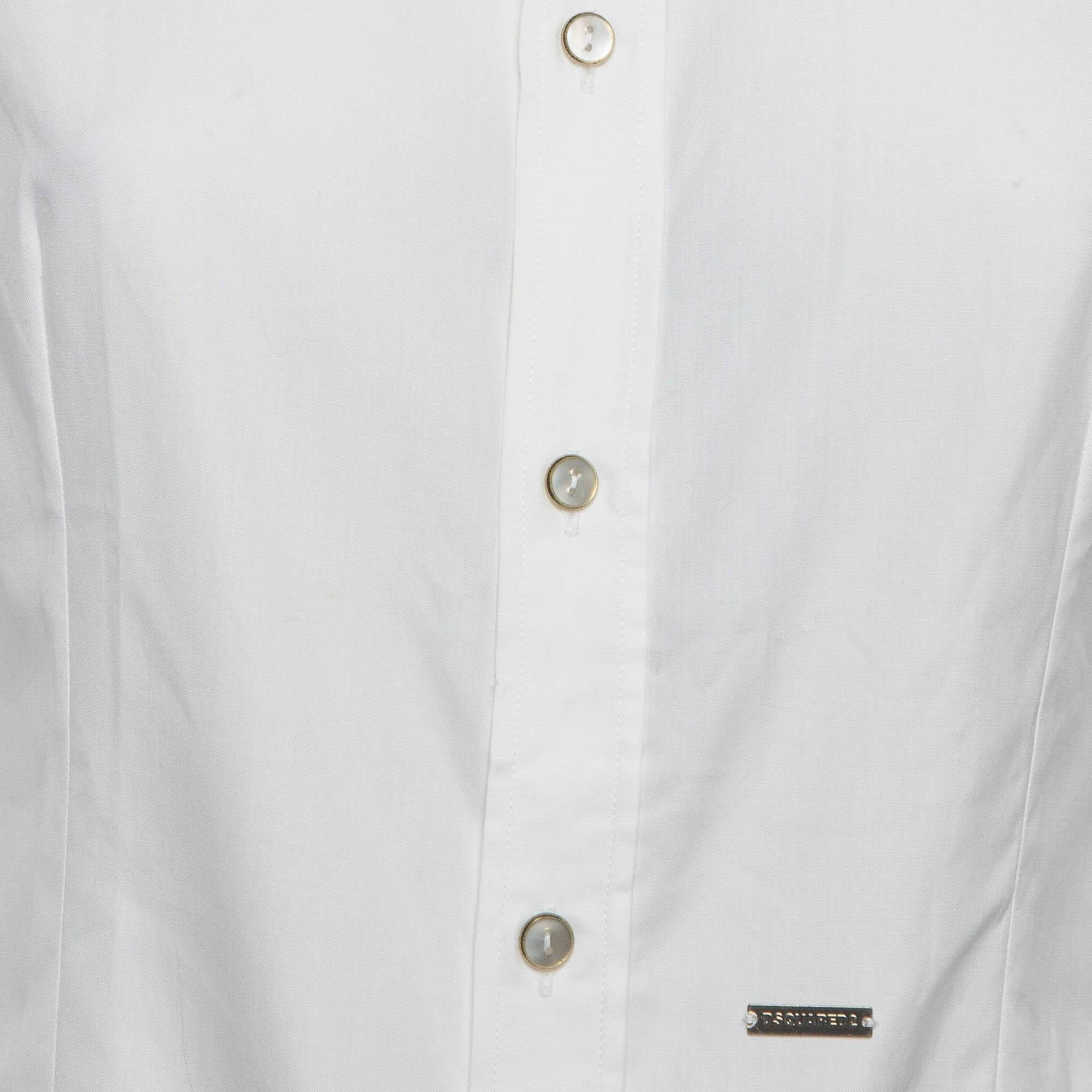 Gray Dsquared2 White Cotton Buttoned Long Sleeve Shirt M For Sale