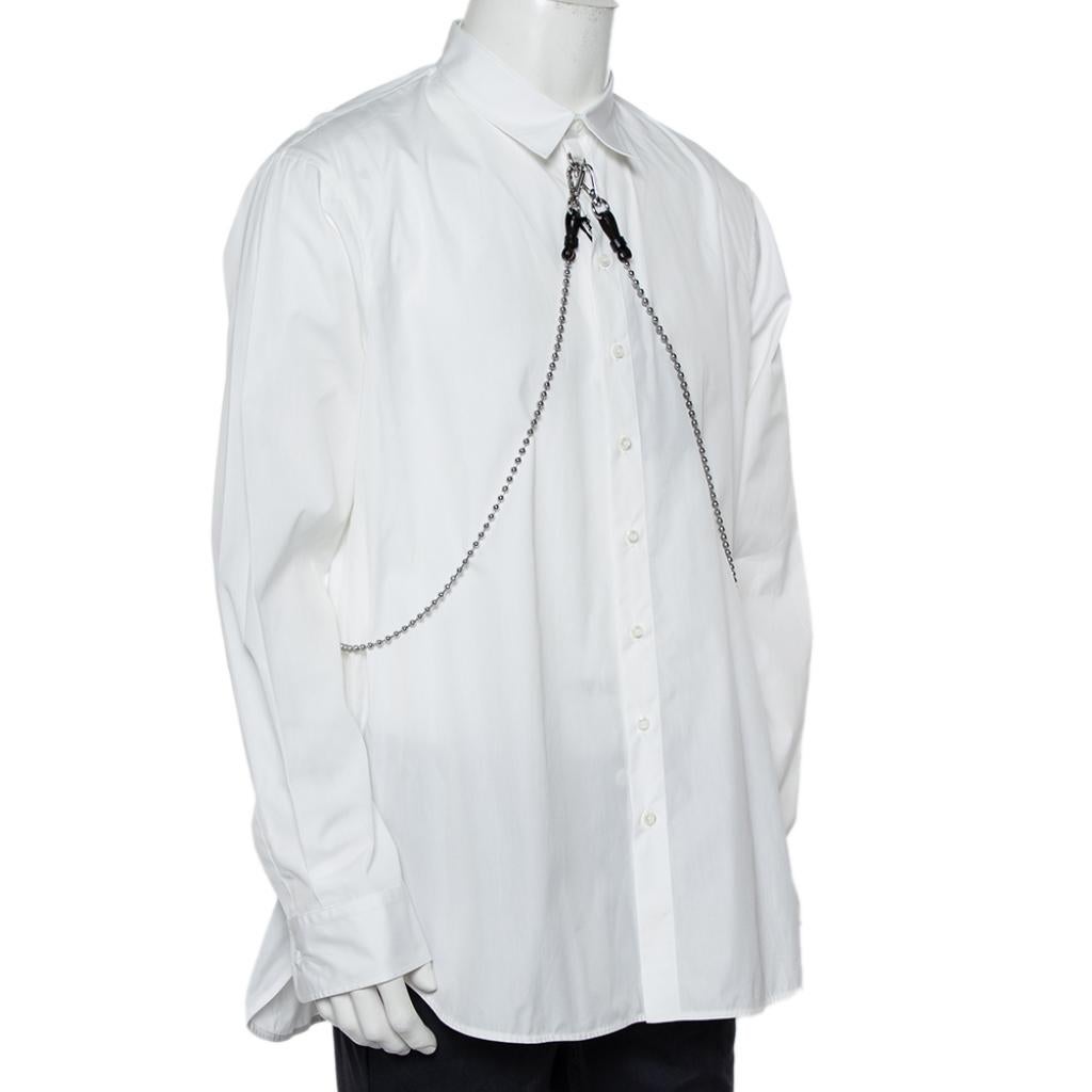 Gray Dsquared2 White Cotton Chain Detail Button Front Shirt XL