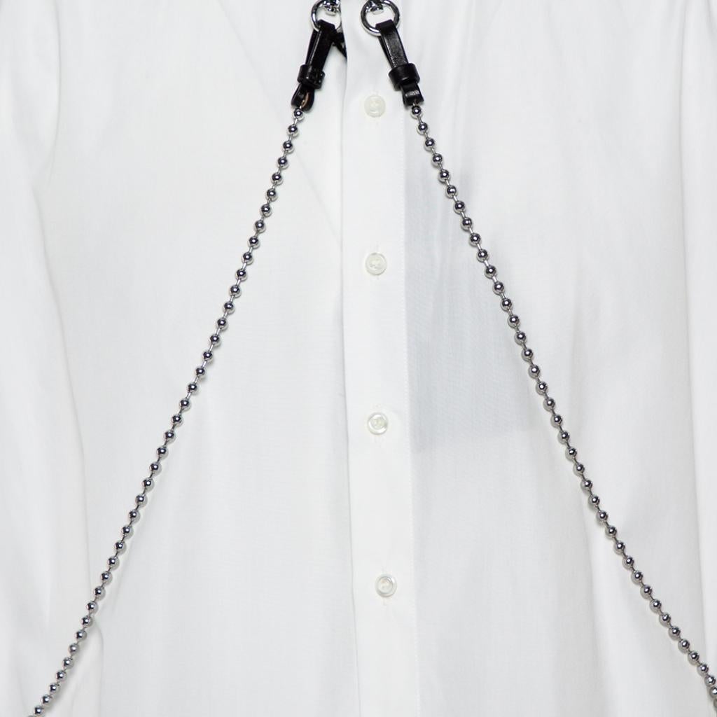 Men's Dsquared2 White Cotton Chain Detail Button Front Shirt XL