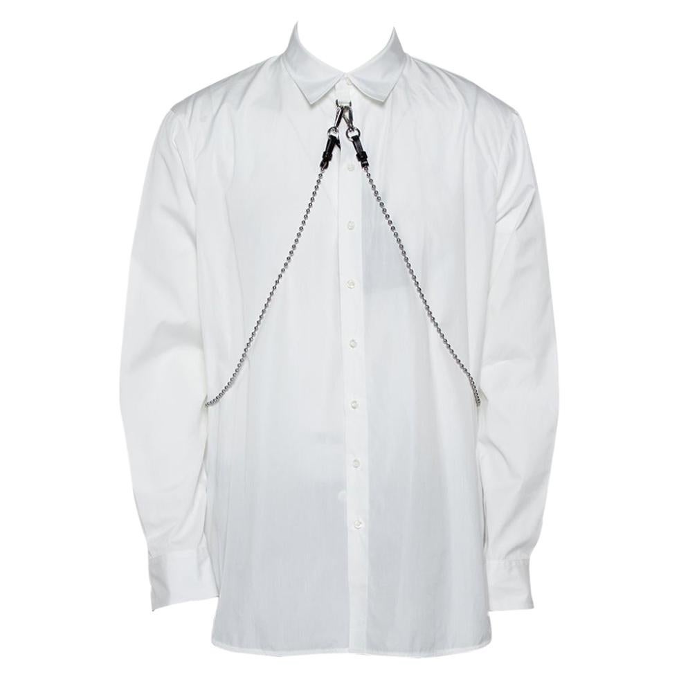 Dsquared2 White Cotton Chain Detail Button Front Shirt XL