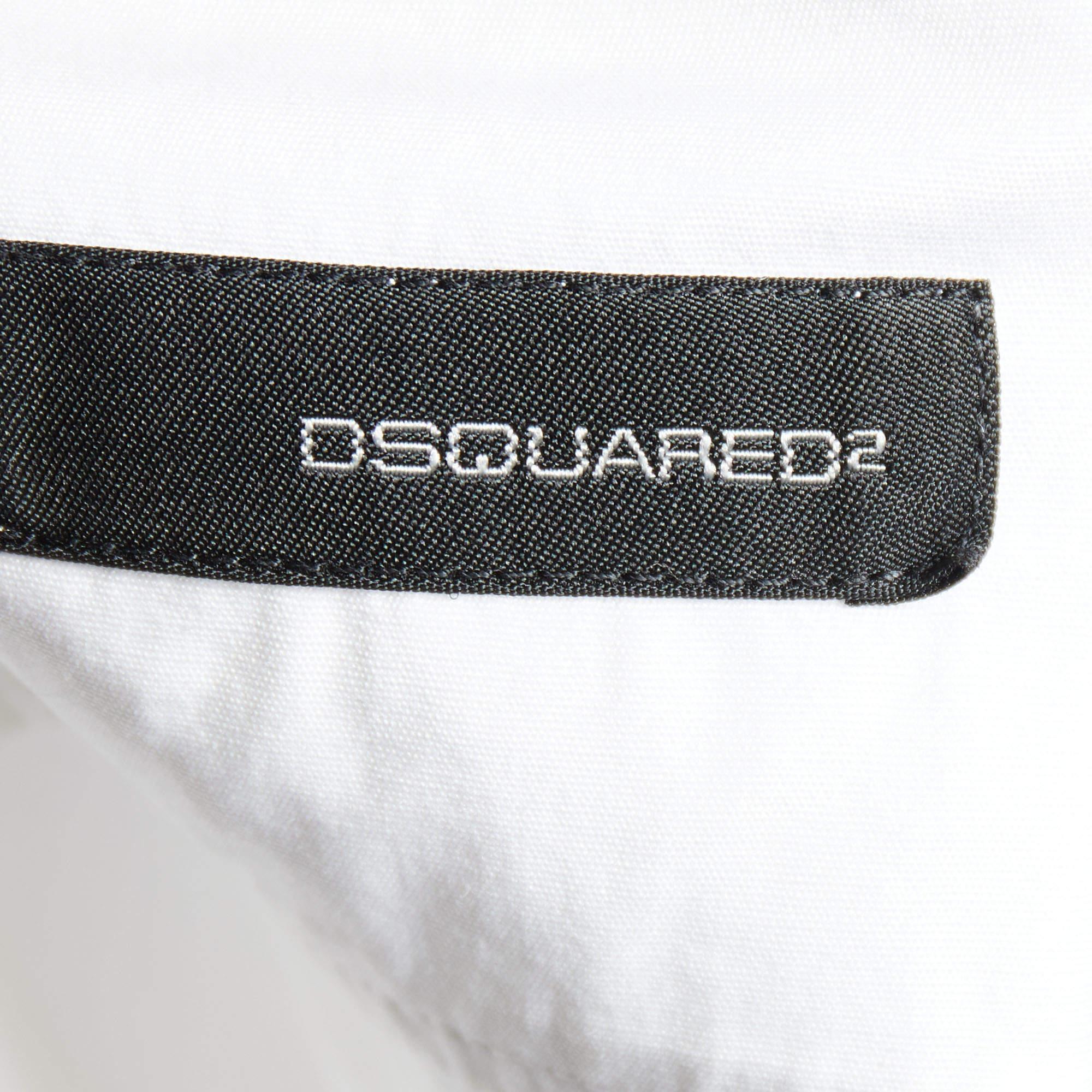 Dsquared2  White Cotton Zip Front Shirt L In Good Condition For Sale In Dubai, Al Qouz 2