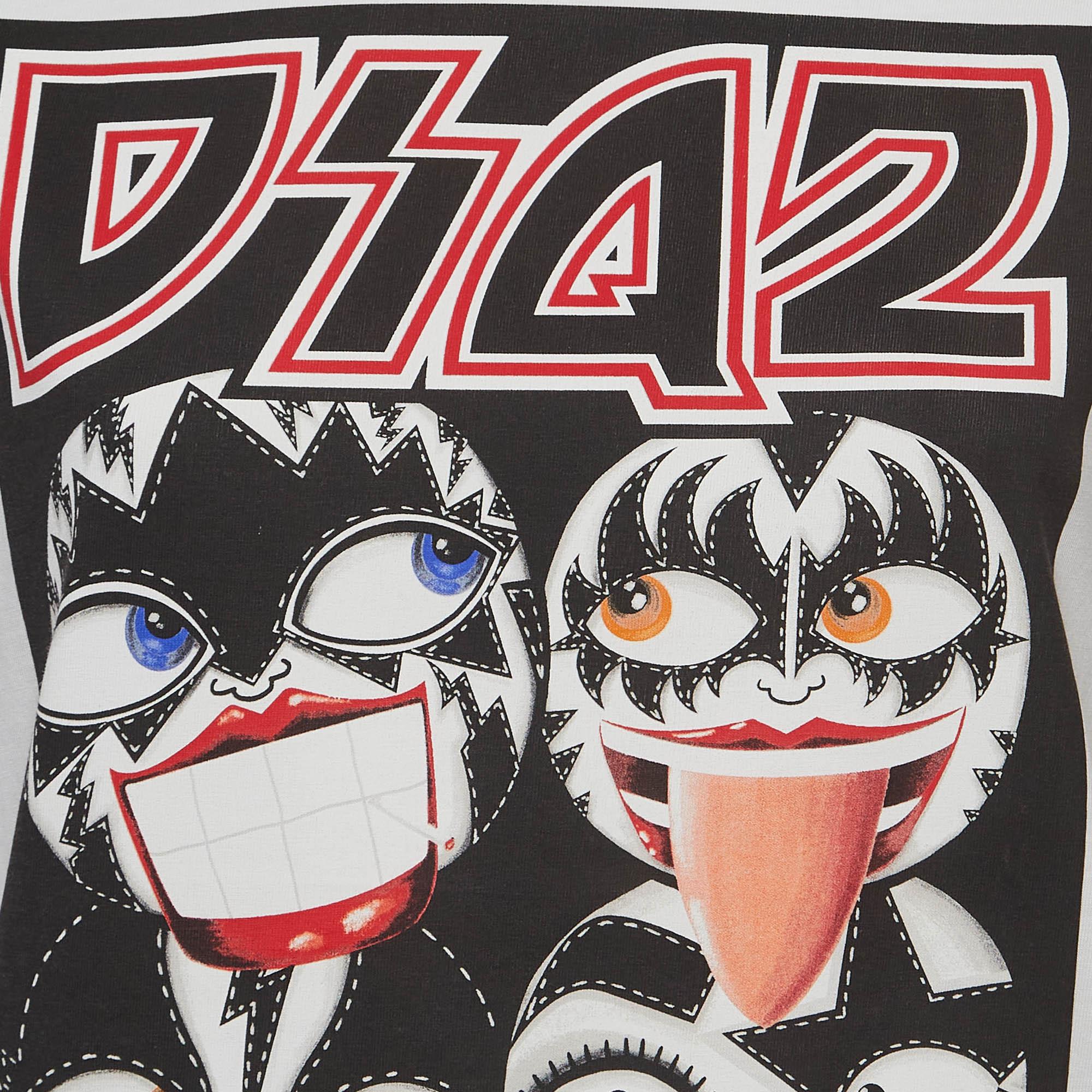 Gray Dsquared2 White Kiss Band Print Cotton Half Sleeve T-Shirt M For Sale