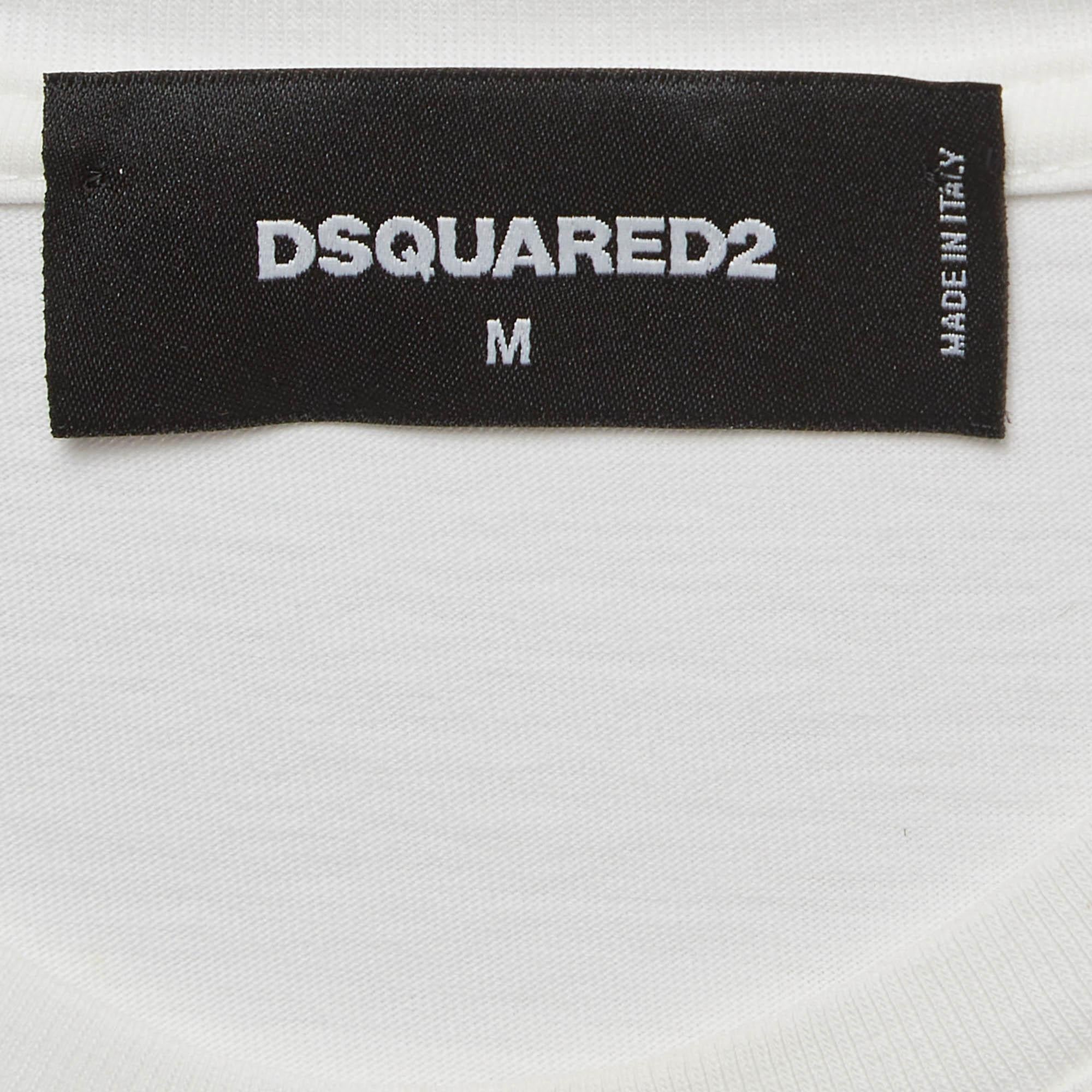 Dsquared2 White Kiss Band Print Cotton Half Sleeve T-Shirt M In Good Condition For Sale In Dubai, Al Qouz 2