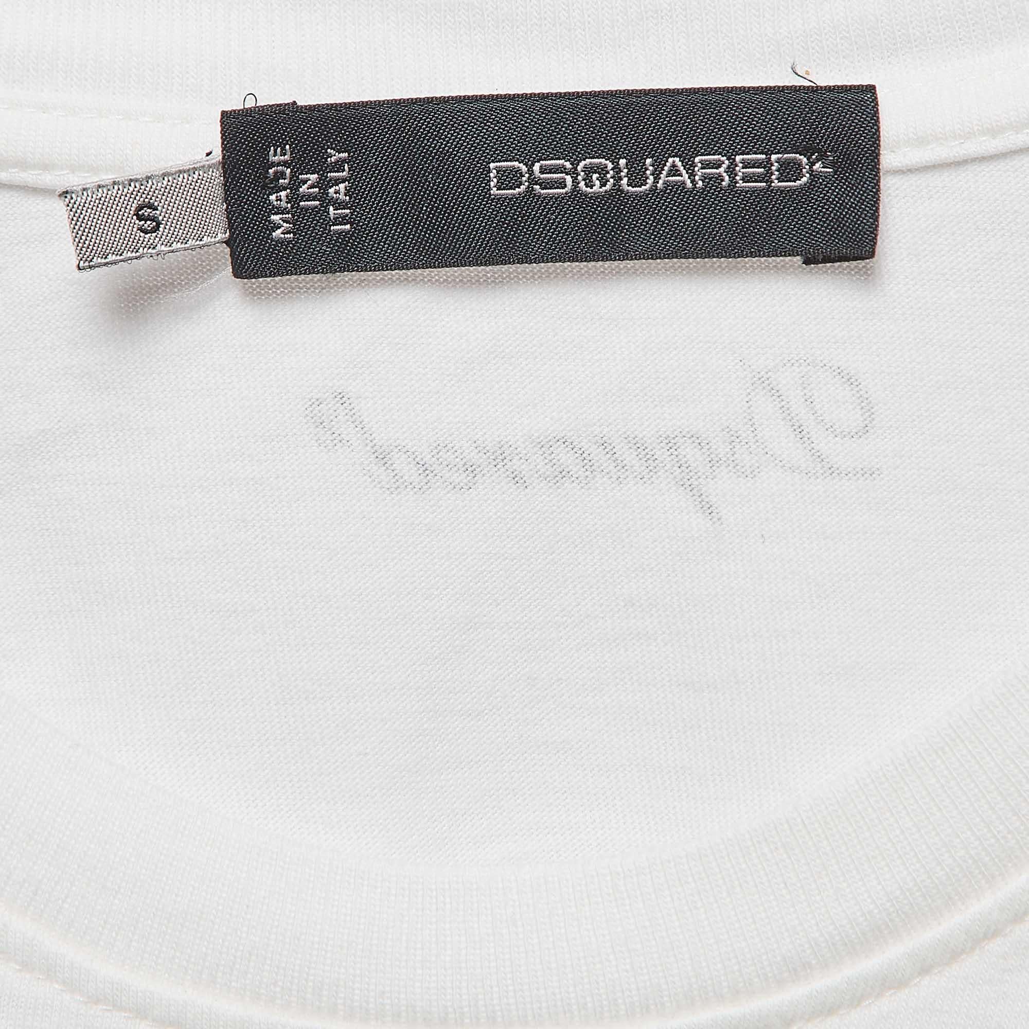 Dsquared2 White Print Cotton Short Sleeve T-Shirt S In Good Condition For Sale In Dubai, Al Qouz 2
