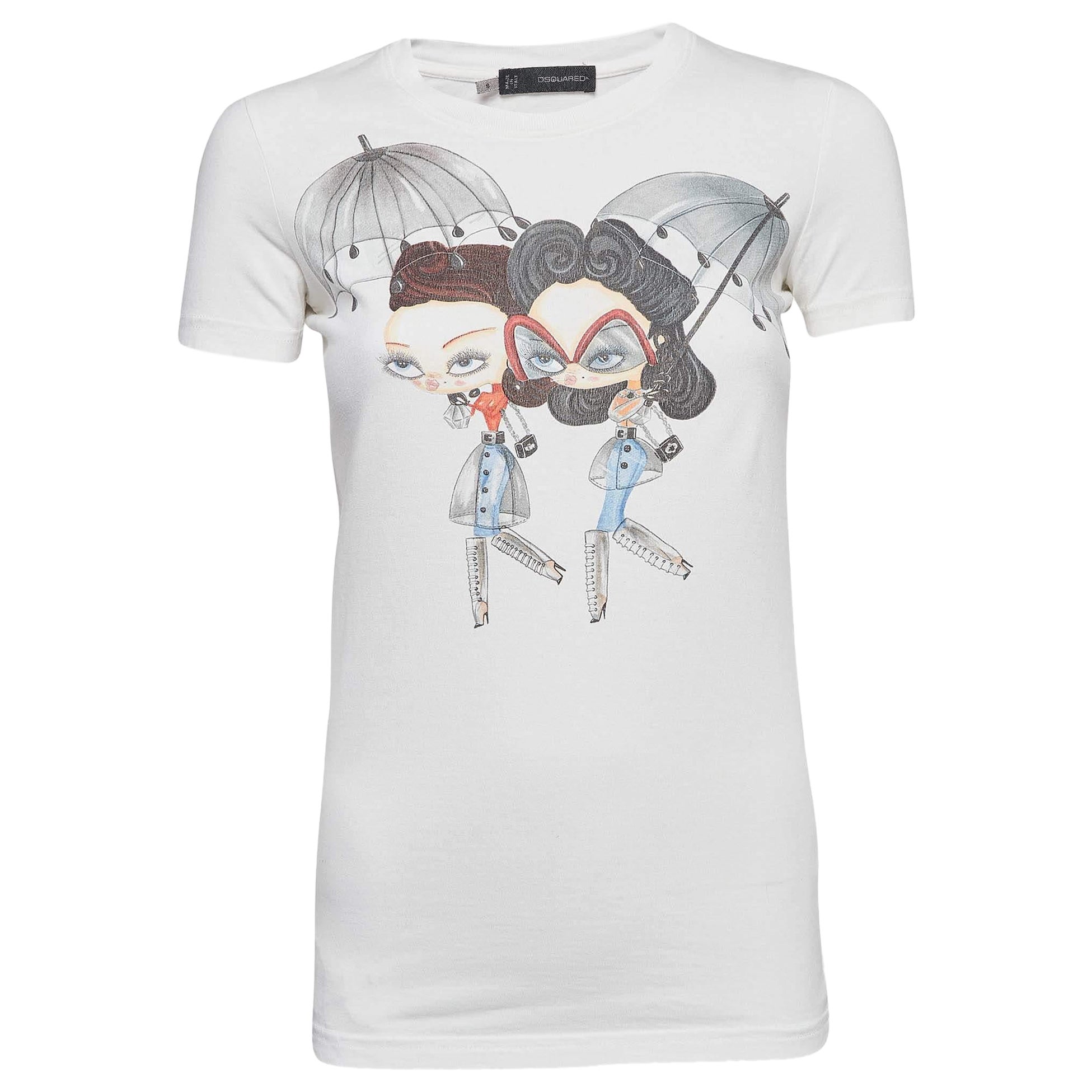 Dsquared2 White Stampa Maglietta a maniche corte in cotone T S