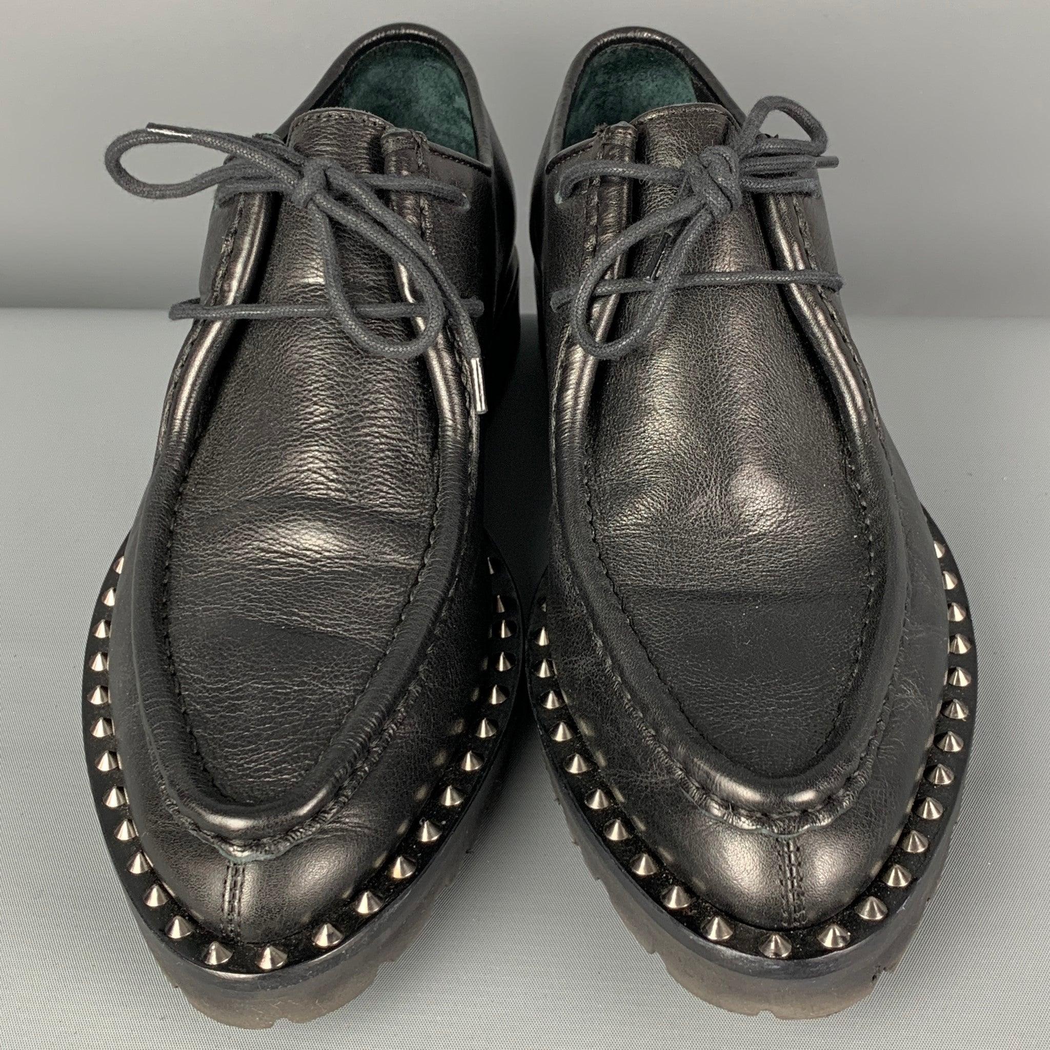 Men's DSQUARED2 Worlds End Size 9 Black Leather Studded Lace Up Shoes For Sale