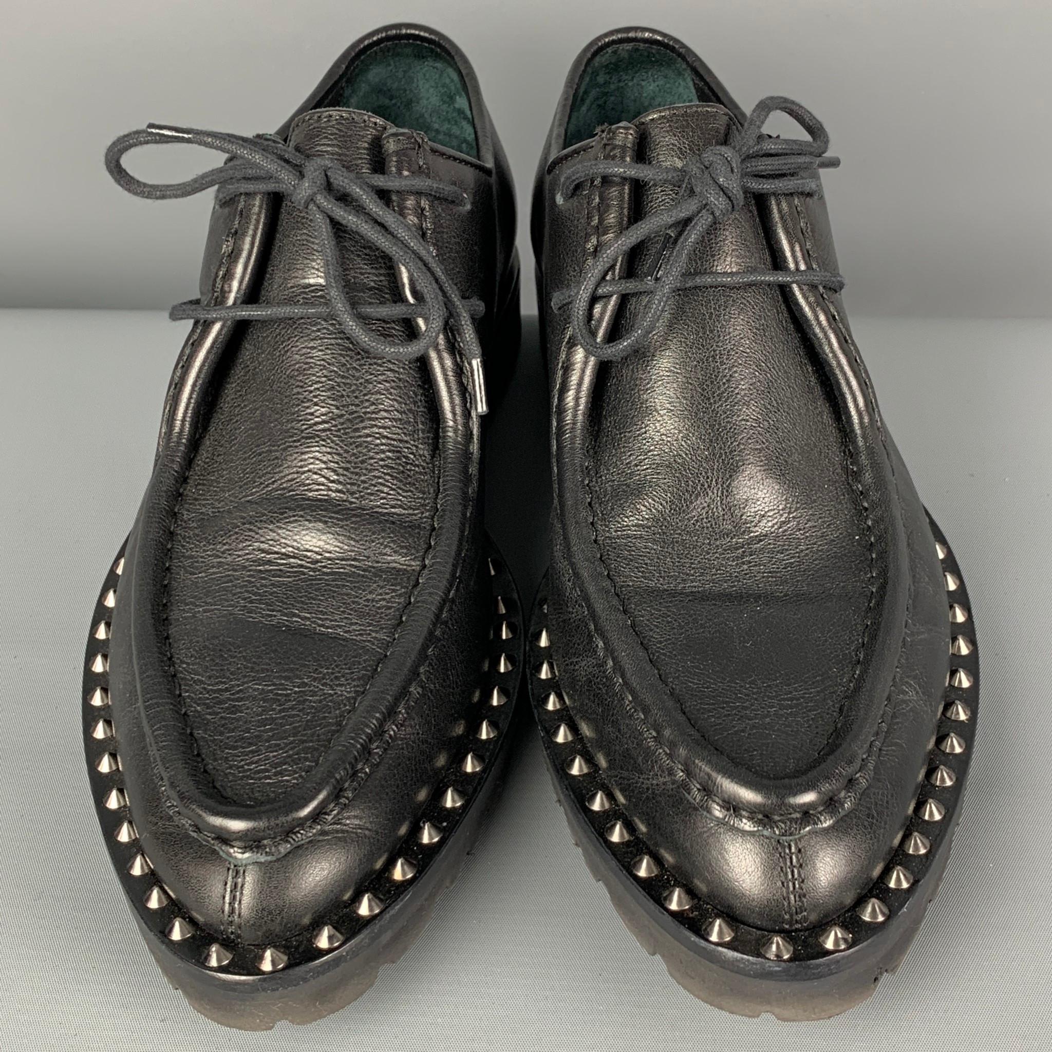 DSQUARED2 Worlds End Size 9 Black Leather Studded Lace Up Shoes In Excellent Condition In San Francisco, CA