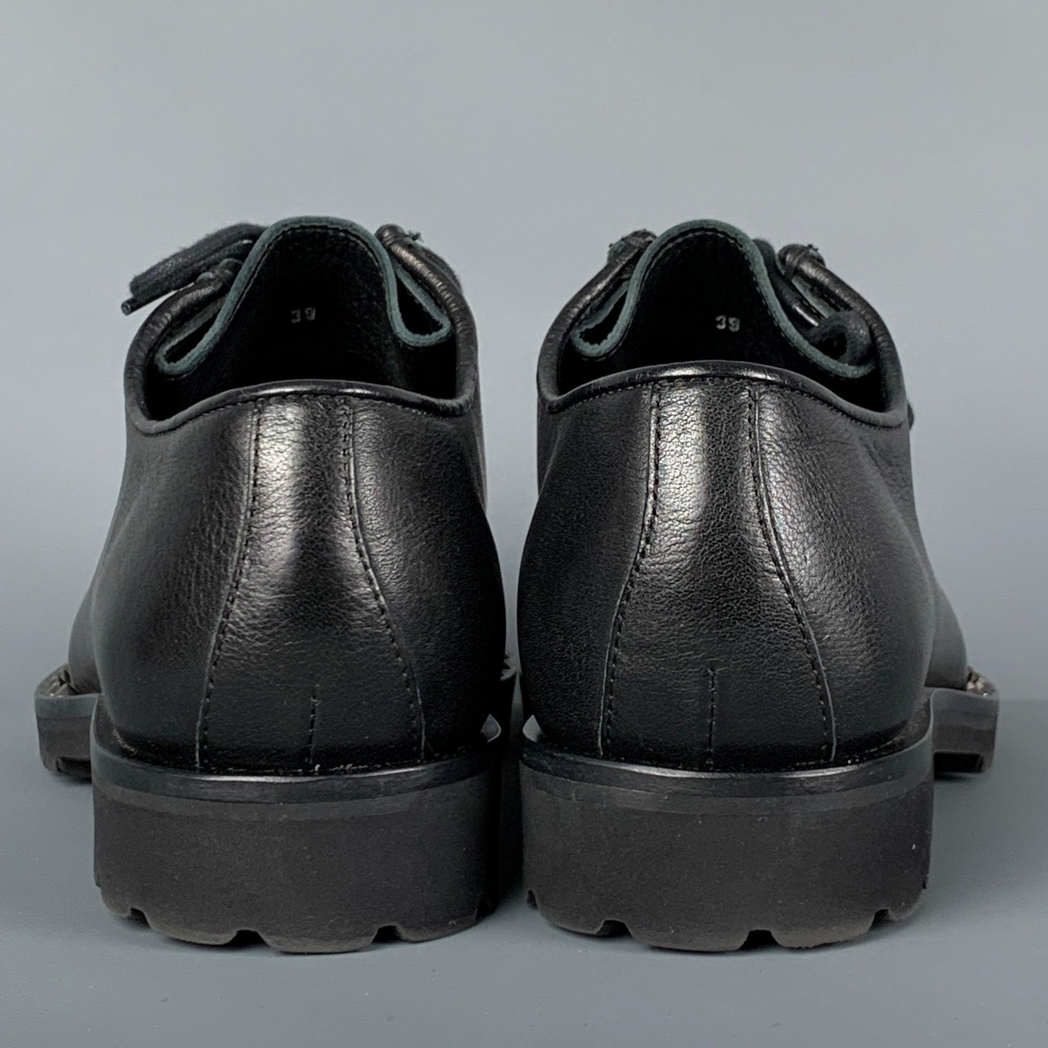 DSQUARED2 Worlds End Größe 9 Schwarze Leder Schuhe mit Nieten und Schnürung im Angebot 1