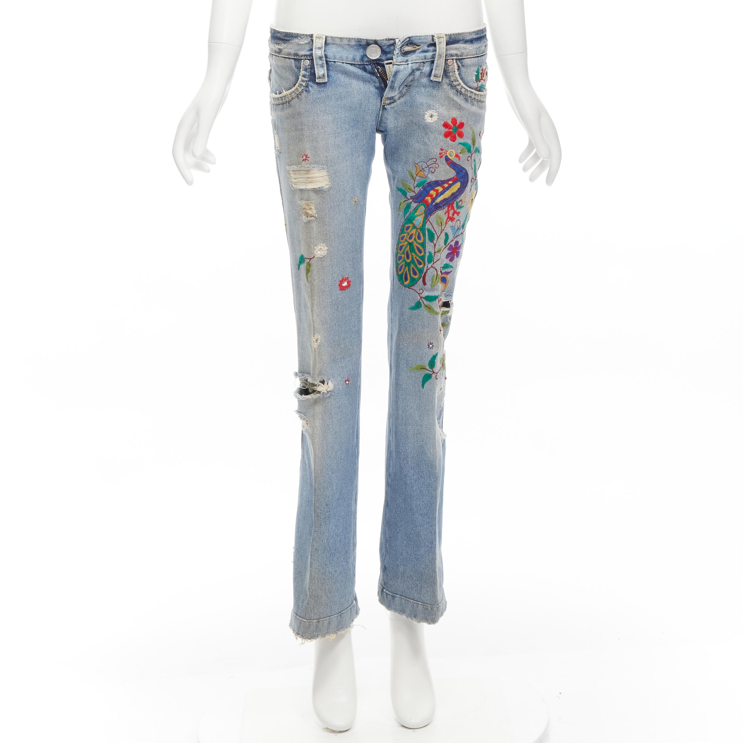DSQUARED2 Y2K blue washed distressed denim peacock cropped jeans IT38 XS For Sale 2