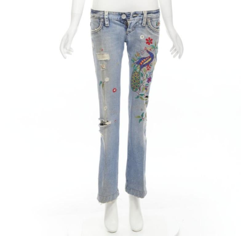 DSQUARED2 Y2K blue washed distressed denim peacock cropped jeans IT38 XS 5
