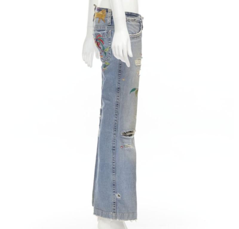 DSQUARED2 Y2K blue washed distressed denim peacock cropped jeans IT38 XS In Excellent Condition In Hong Kong, NT