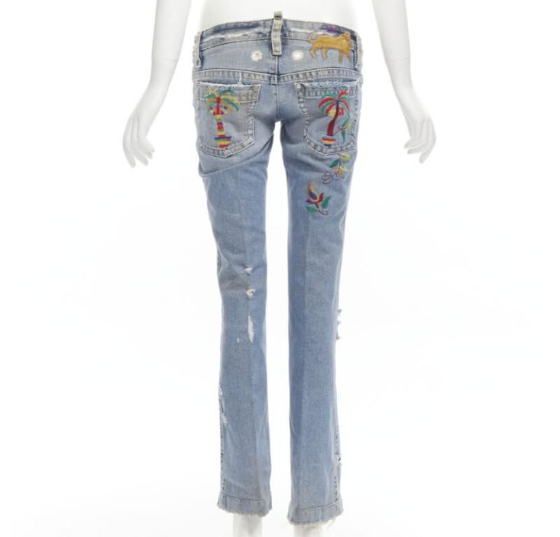 Women's DSQUARED2 Y2K blue washed distressed denim peacock cropped jeans IT38 XS