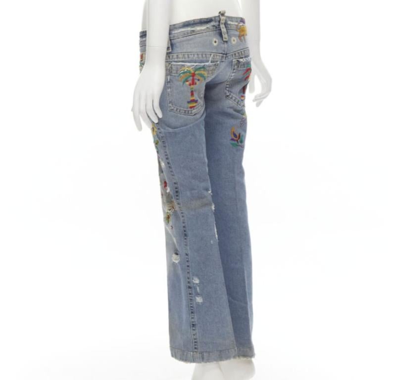 DSQUARED2 Y2K blue washed distressed denim peacock cropped jeans IT38 XS 1