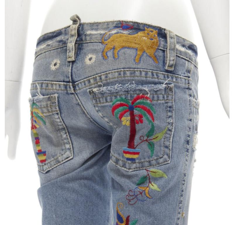 DSQUARED2 Y2K blue washed distressed denim peacock cropped jeans IT38 XS 2