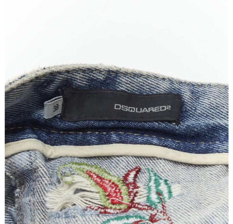 DSQUARED2 Y2K blue washed distressed denim peacock cropped jeans IT38 XS 4