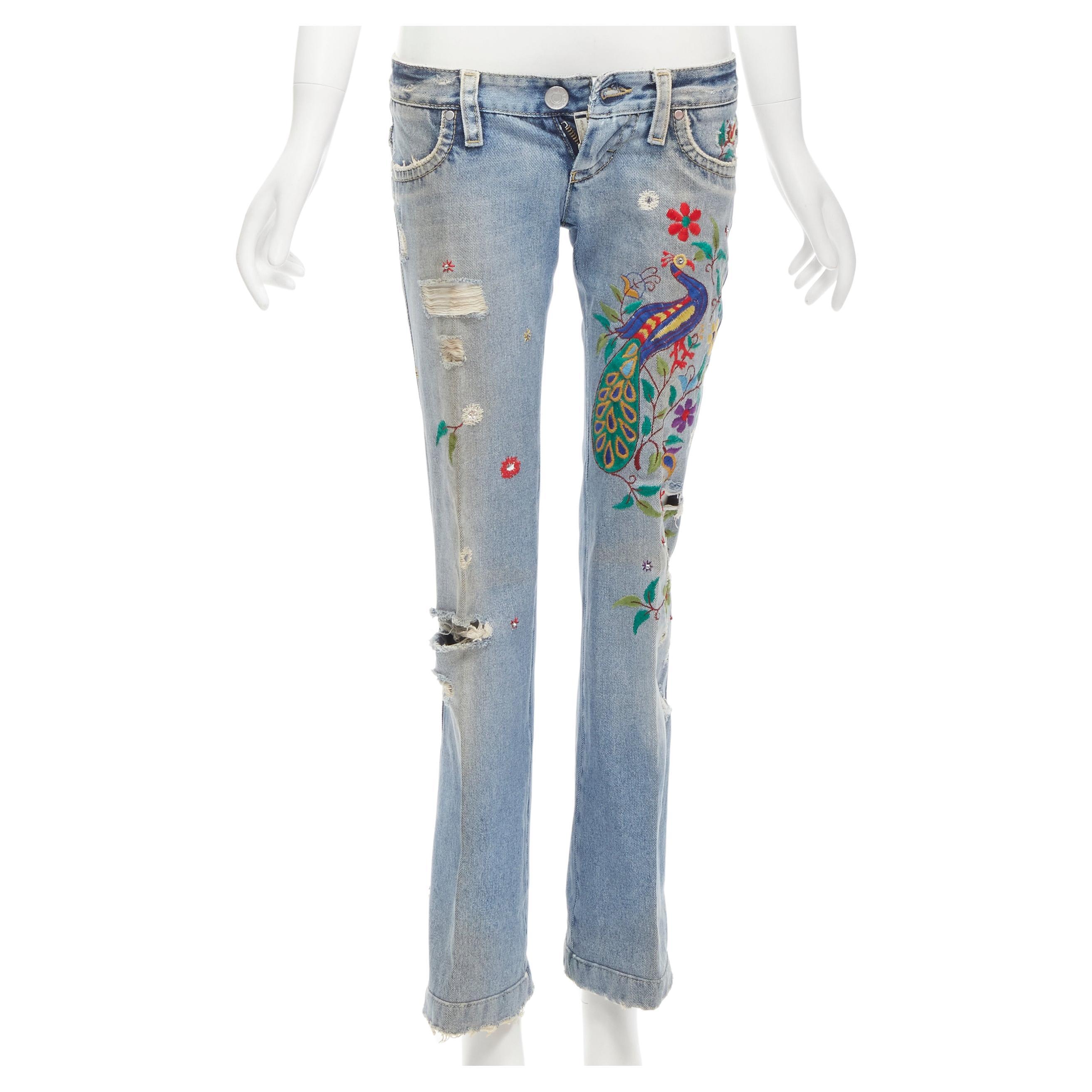 DSQUARED2 Y2K blue washed distressed denim peacock cropped jeans IT38 XS For Sale