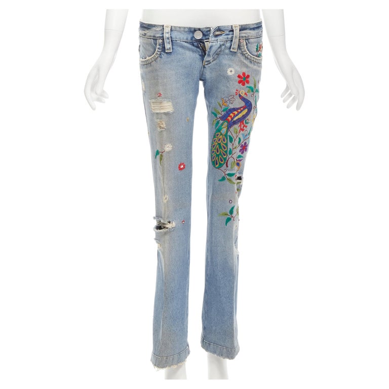 DSQUARED2 Y2K blue washed distressed denim peacock cropped jeans IT38 ...