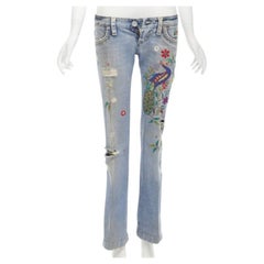 DSQUARED2 Y2K blue washed distressed denim peacock cropped jeans IT38 XS