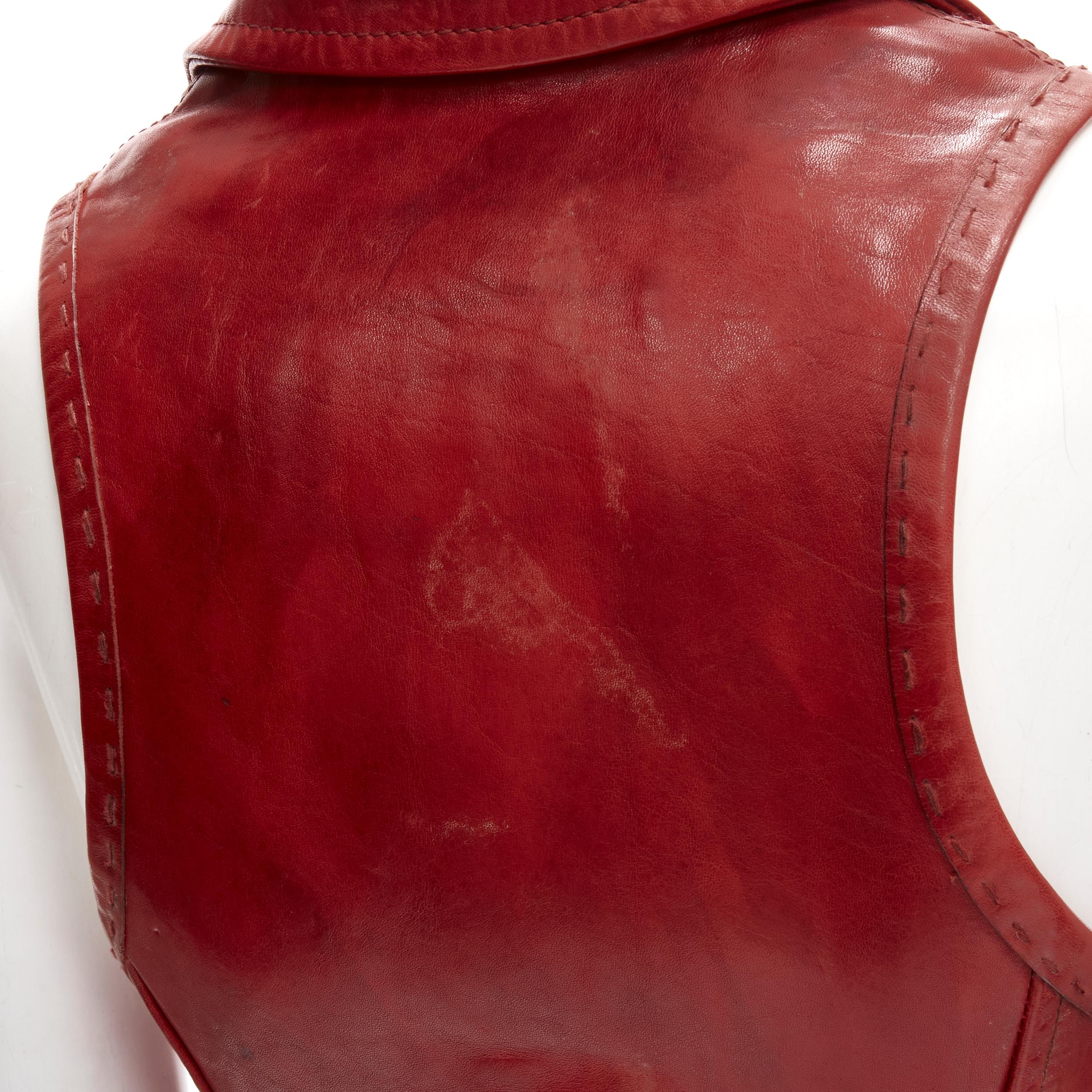 DSQUARED2 Y2K distressed red leather hook bar cropped vest S For Sale 2