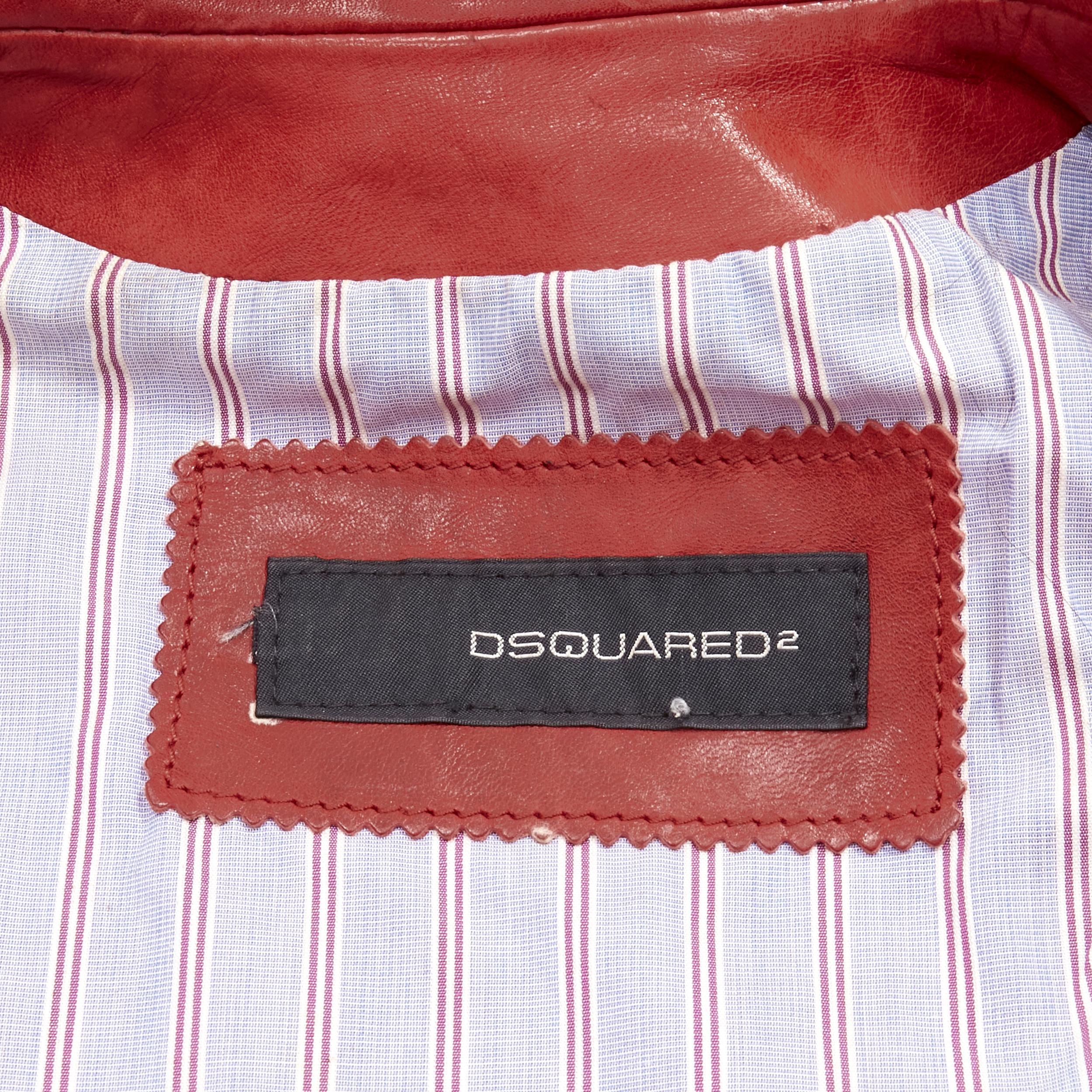 DSQUARED2 Y2K distressed red leather hook bar cropped vest S For Sale 4