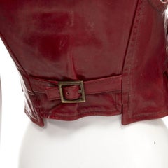 DSQUARED2 Y2K distressed red leather hook bar cropped vest S