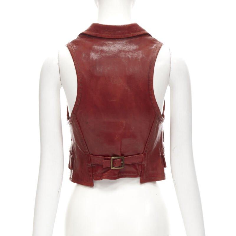 DSQUARED2 Y2K chaleco recortado de cuero rojo envejecido con corchetes S en venta 1