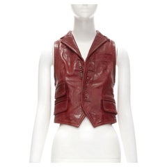DSQUARED2 Y2K distressed red leather hook bar cropped vest S