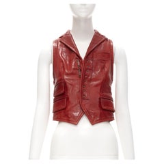 Used DSQUARED2 Y2K distressed red leather hook bar cropped vest S