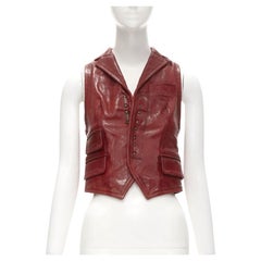 DSQUARED2 Gilet court en cuir rouge distendu avec crochets Y2K S