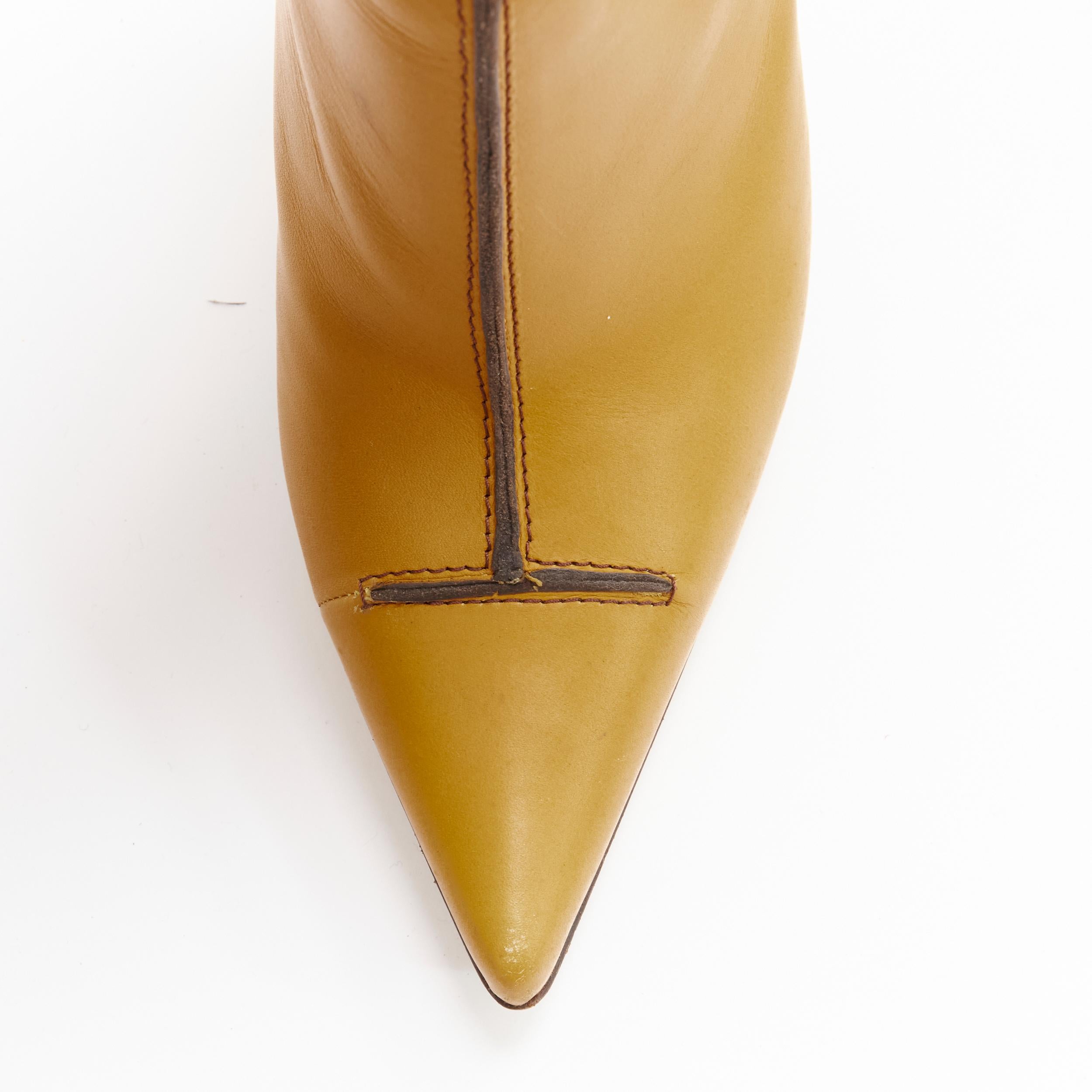 Women's DSQUARED2 yellow leather loop handle gold metal trim platform tall boot EU36.5
